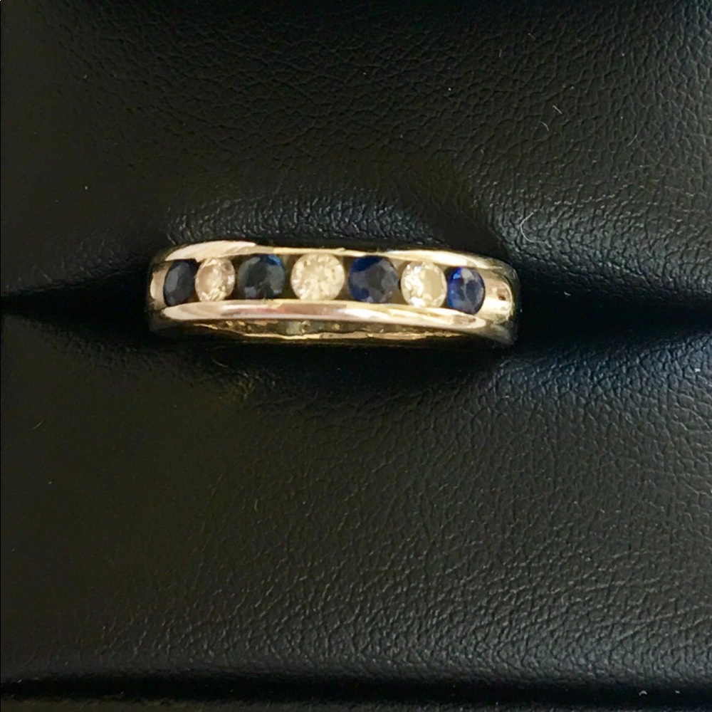 Auth Sapphire & Diamond 14k White Gold Band 7